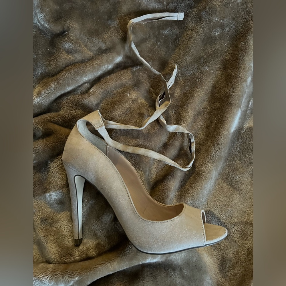 Nude Tie Up Peep Toe Stiletto Heels